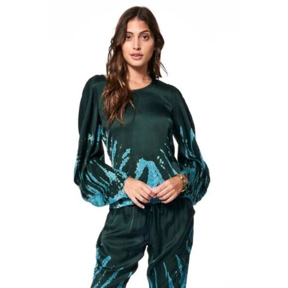 NWT YFB emerald green abstract print silky jogger trackpants XS - Picture 5 of 16